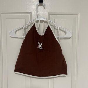 Chocolate Brown FILA Playboy collaboration Halter Crop Top